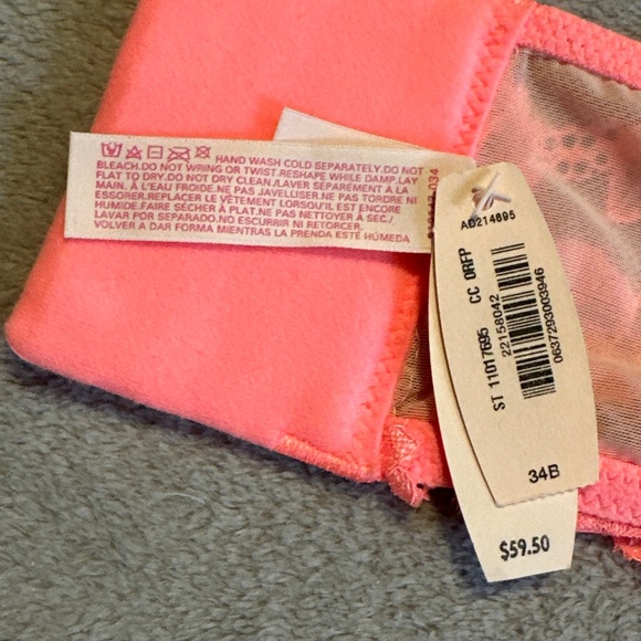 Victoria's Secret 34B Lined Demi Bra Padded Pink Coral Lace Coquette NWT - Picture 5 of 7
